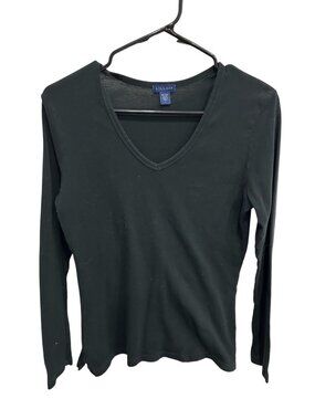 Lilla P Womens Black Long Sleeve V Neck Pima Cotton Shirt SZ Large